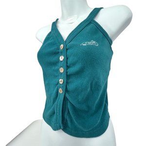 Easyriders Tank Top Crop Button Up Green Womens Small Abalone Shell Easy Riders